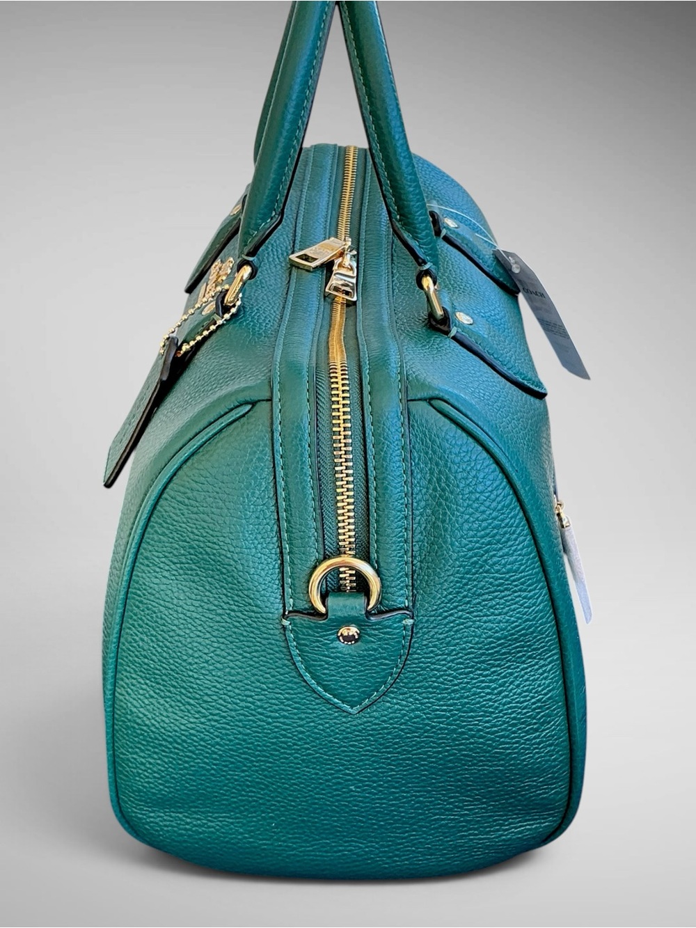 Coach Rowan Large Satchel Emerald Green Pebble Leather Gold Hardware NWT - Picture 5 of 12